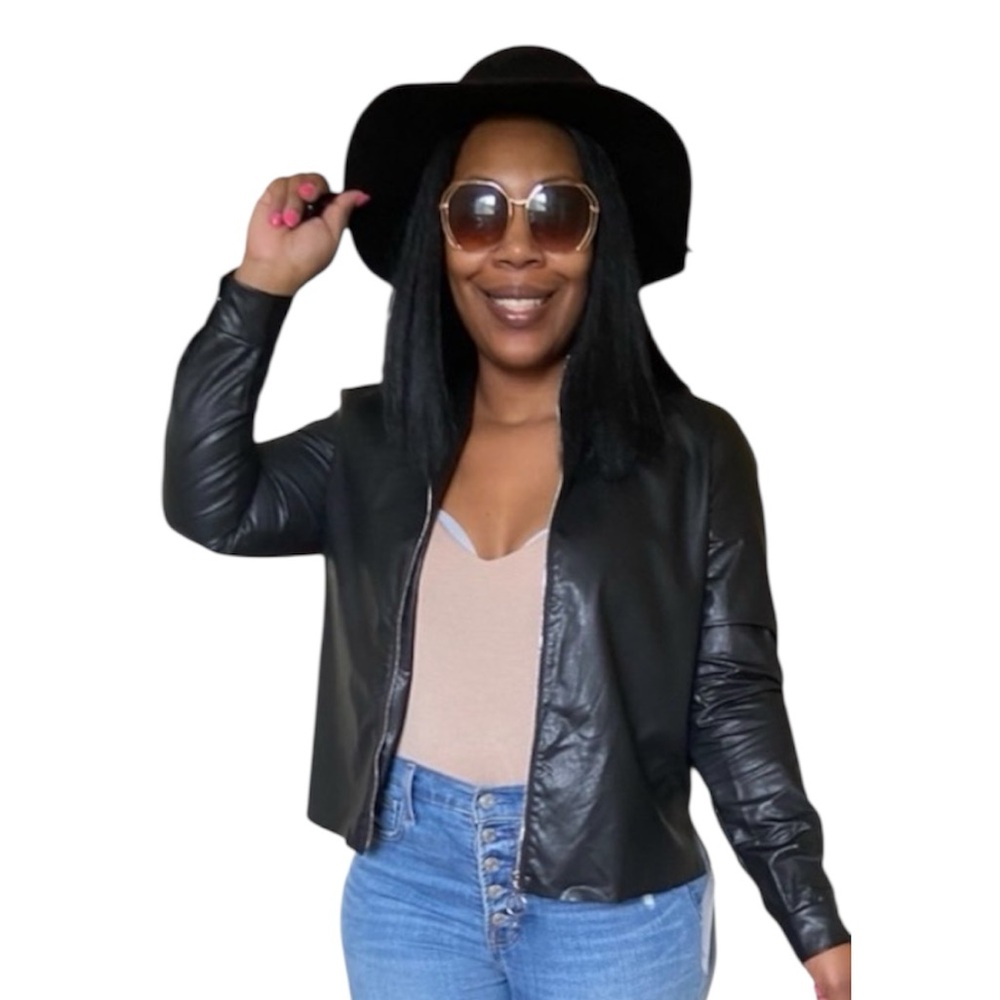 Zara Jacket Faux Leather Raw Unfinished Hem Moto NEW